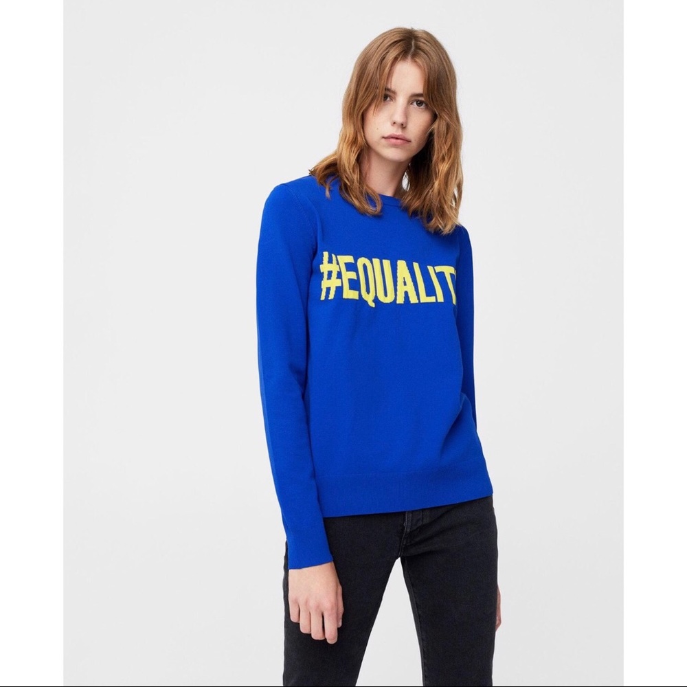 Mango Blue Slogan Sweater “Equality”